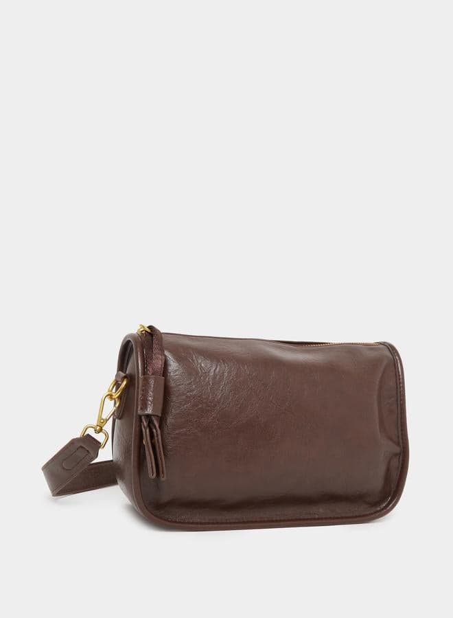 Styli Textured Brown Shoulder Bag with Removable Strap - Image 1
