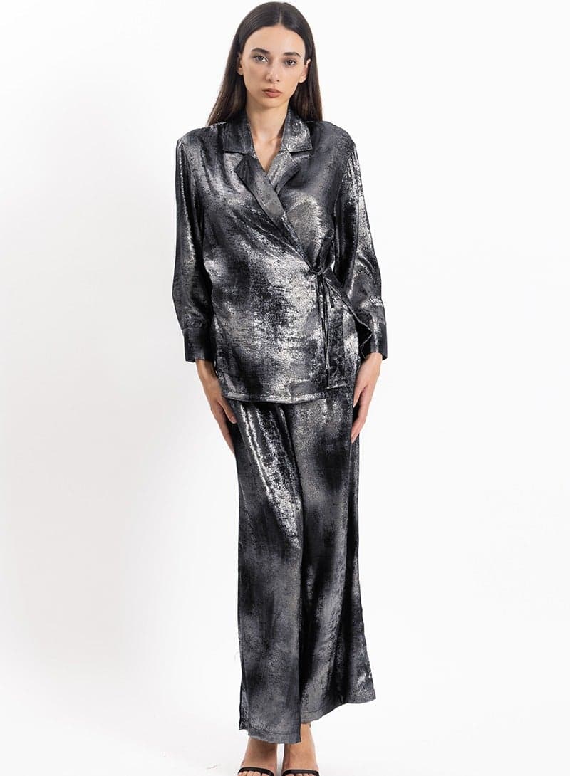 Crossover Satin Top Set in Black Elegance - Image 1