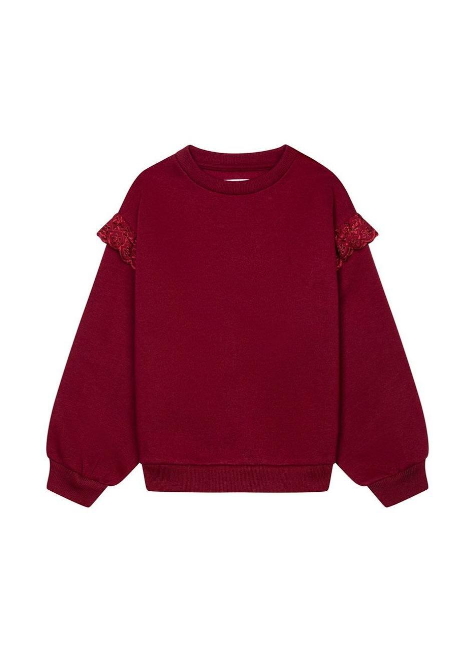 Girls Red Broderie Frill Fleece Sweatshirt - Image 1