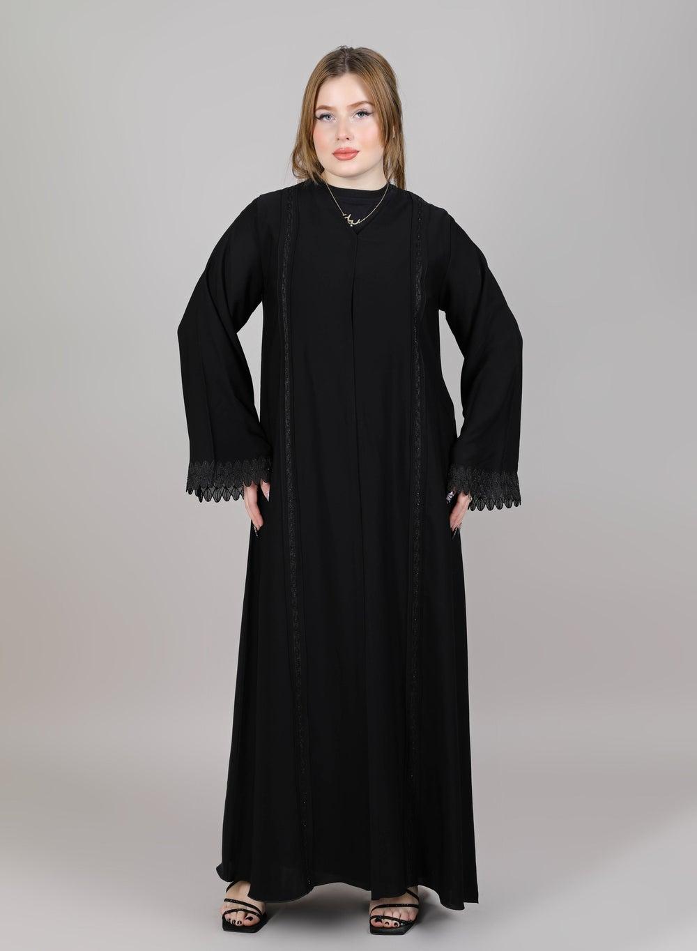 MSquare V-Neck Embroidered Korean Nida Open Abaya - Image 1