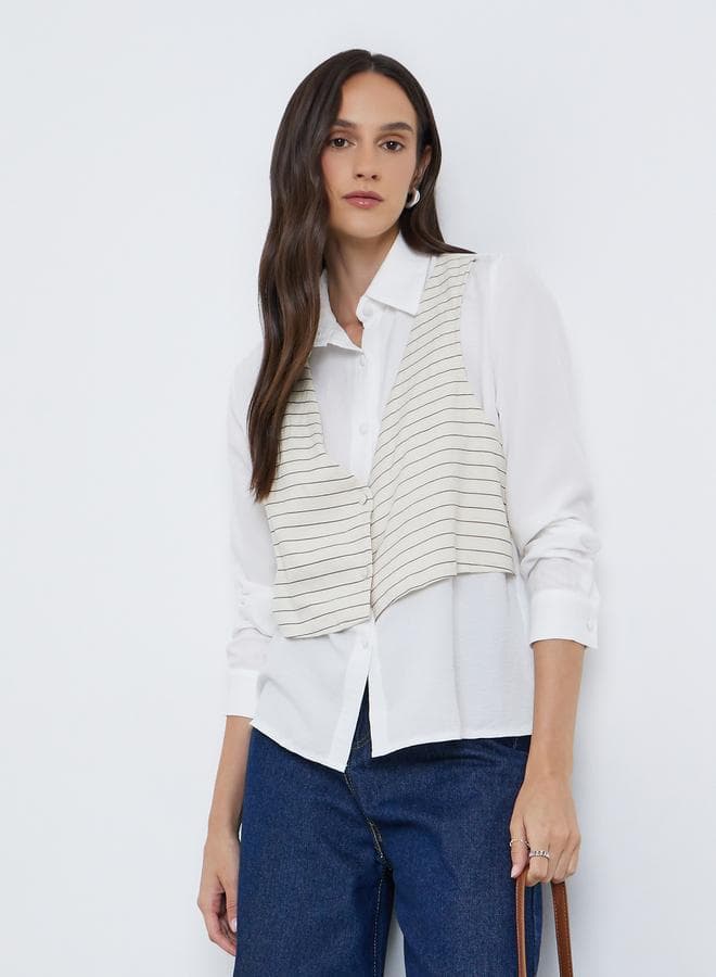 Styli Layered Striped Buttoned Long Sleeve Shirt - Image 1