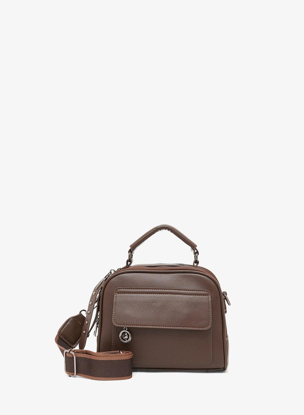 Brown Flap Detail Top Handle Crossbody Bag Bb256048 - Image 1