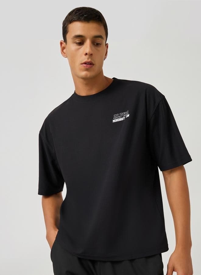 Black Slogan Print Micro Pique Oversized T-Shirt 7013036701 - Image 1