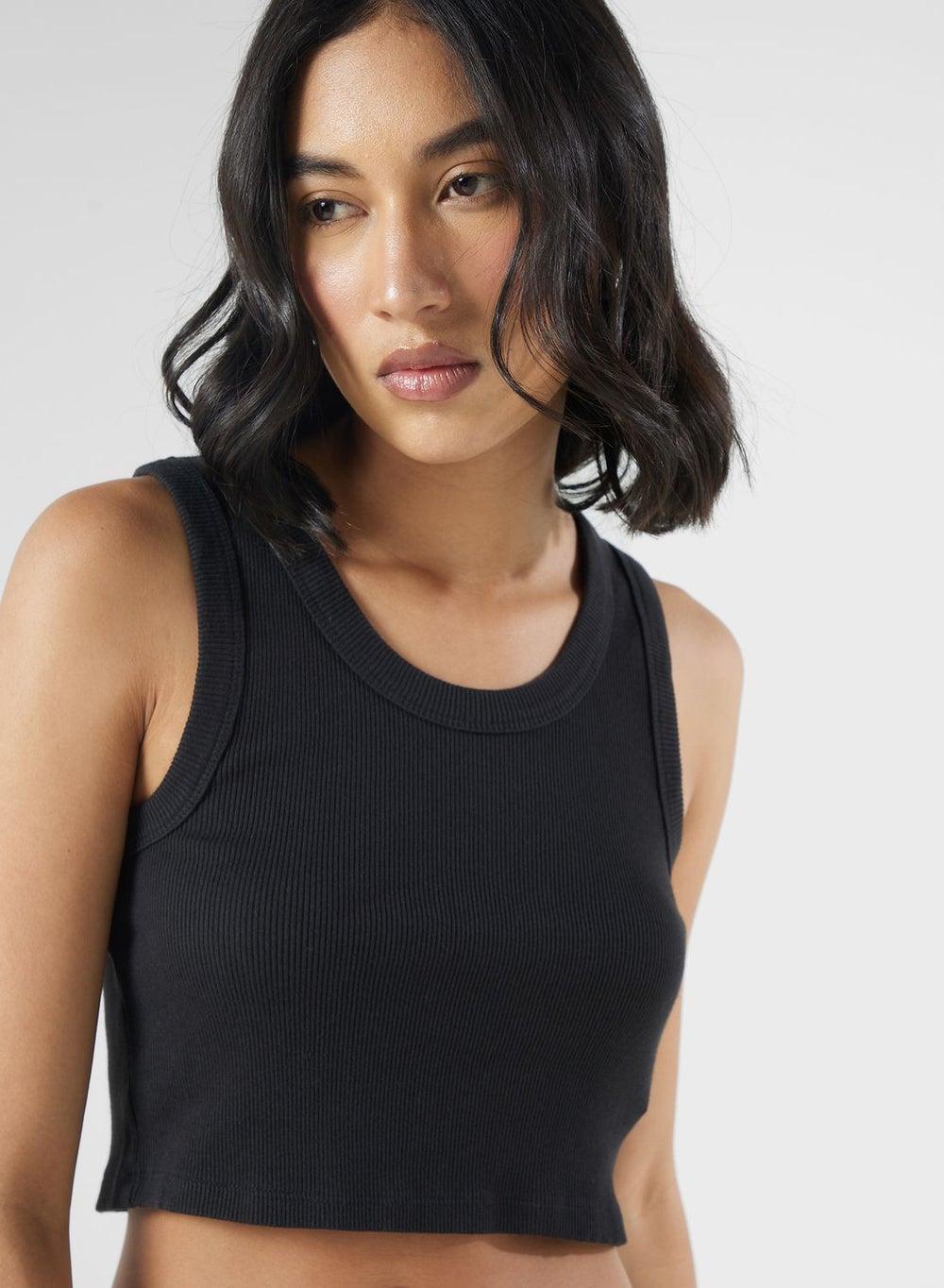 Drew Ribbed Cropped Tank T-Shirt G3Jblk - Image 1