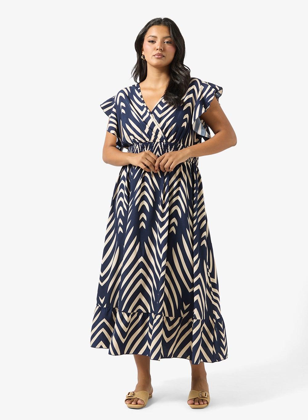 Montone Ndel0960 Geometric Midi Fit & Flare Dress - Image 1