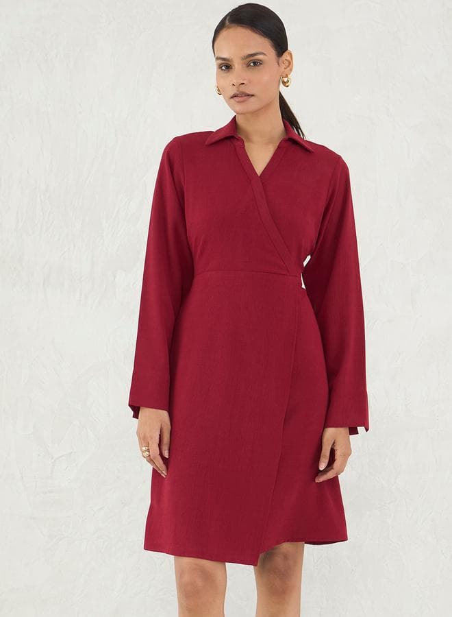 Femmella Maroon Wrap A-Line Mini Dress - Image 1