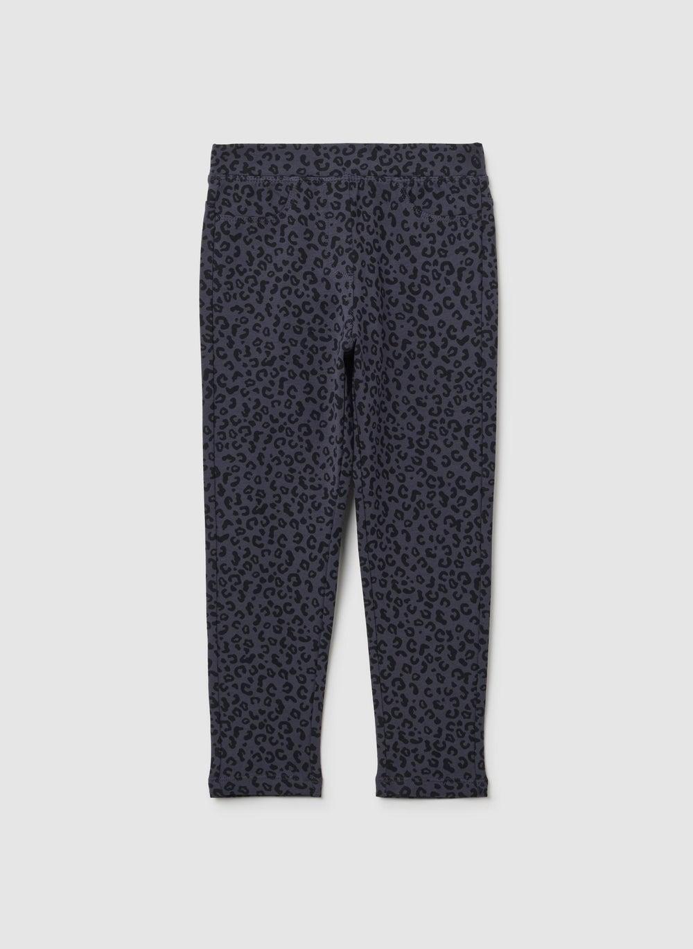 OVS Girls Grey Slim Fit Cotton Leopard Treggings - Image 1