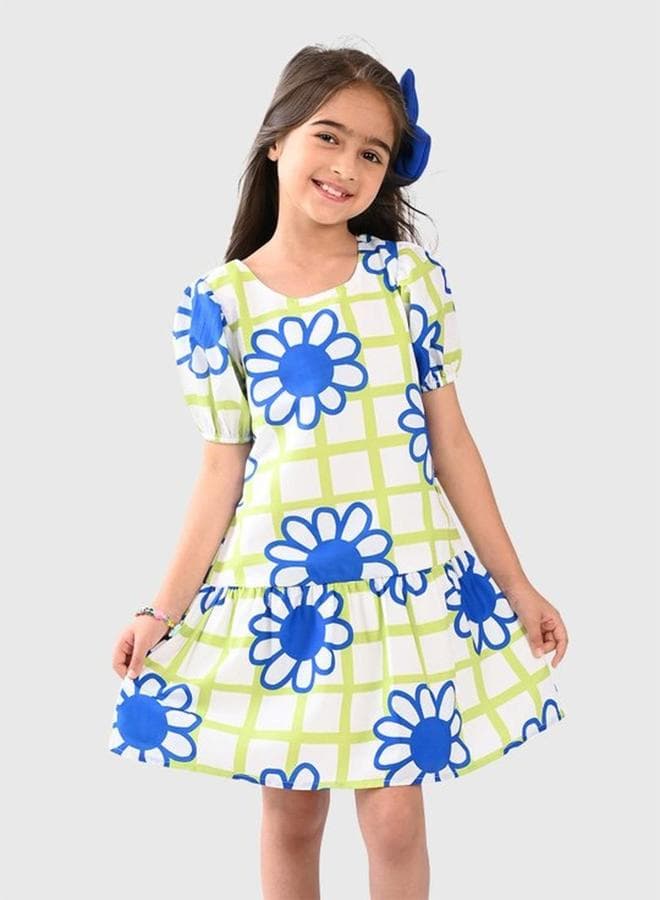Bonkids Girls Printed Cotton Tiered Midi Dress - Image 1