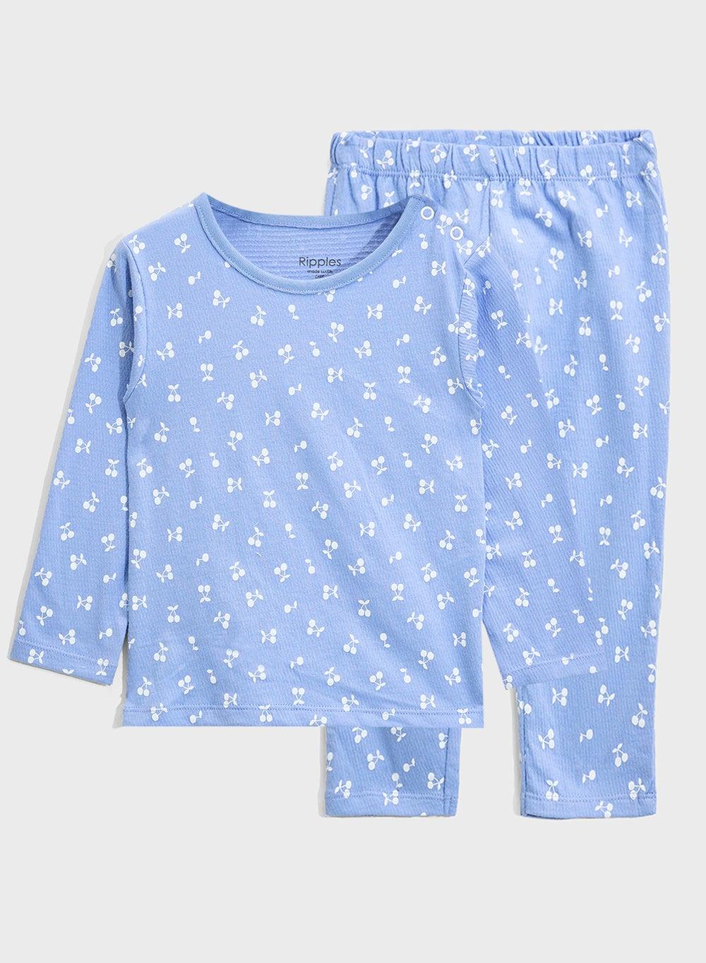 Ripples Blue Cherry Girls Nightwear Pyjama Set - Image 1