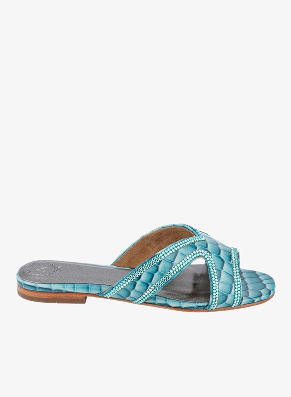 Ivana Blue Leather Flat Sandals - Image 1