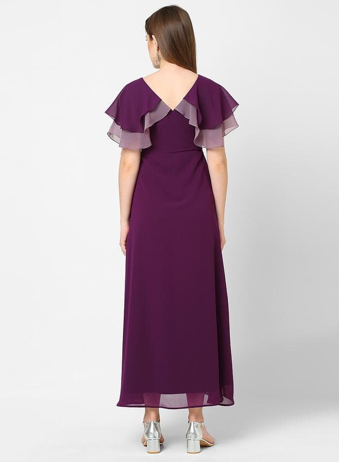 Dark Purple Flutter Sleeve Maxi Dress 7007684629 - Image 1