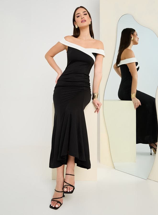 Black Off-Shoulder Trumpet Maxi Dress 7005859901 - Image 1