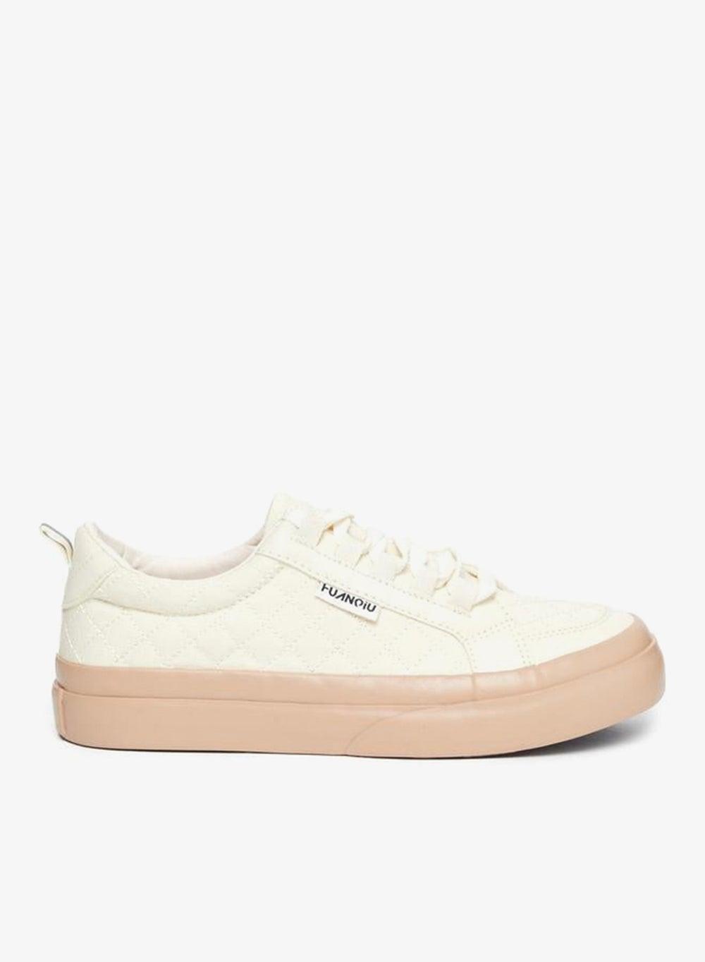 Beige Quilted Low-Top Sneakers for Women - Image 1