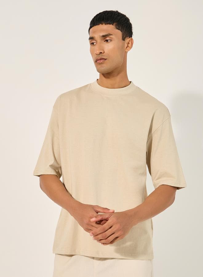 Men’s Oversized Mock Neck T-Shirt 7007637514 Grey - Image 1
