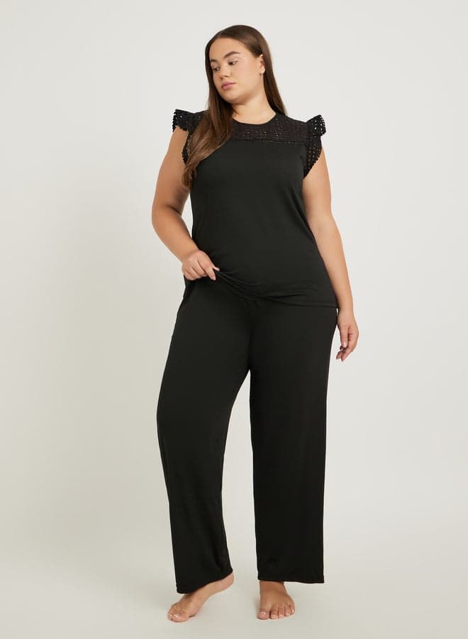 Plus Size Schiffli Yoke Pompom Pyjama Set 7012580201 - Image 1