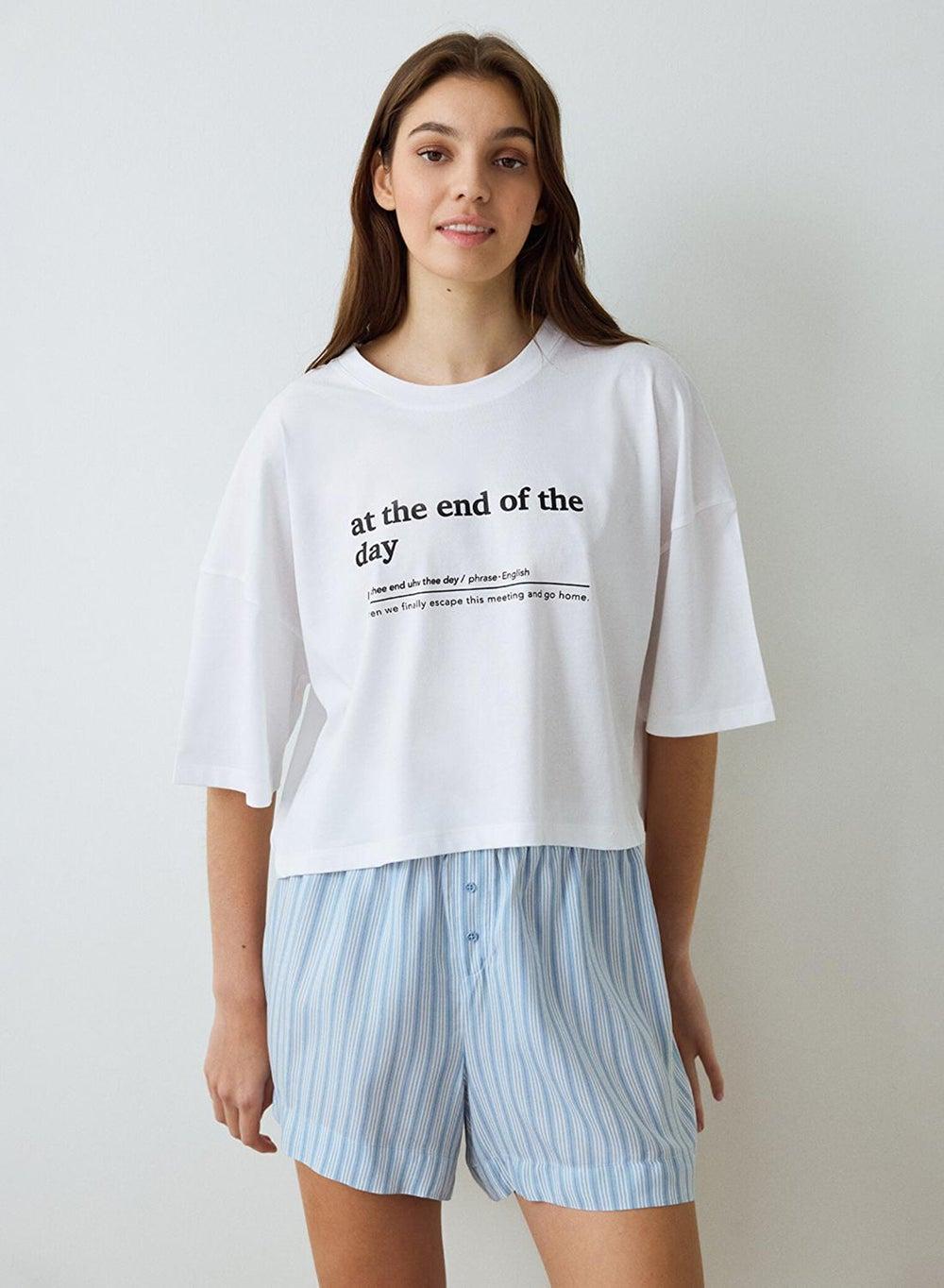 Penti Lilah White Typographic Crop Pajama T-Shirt - Image 1