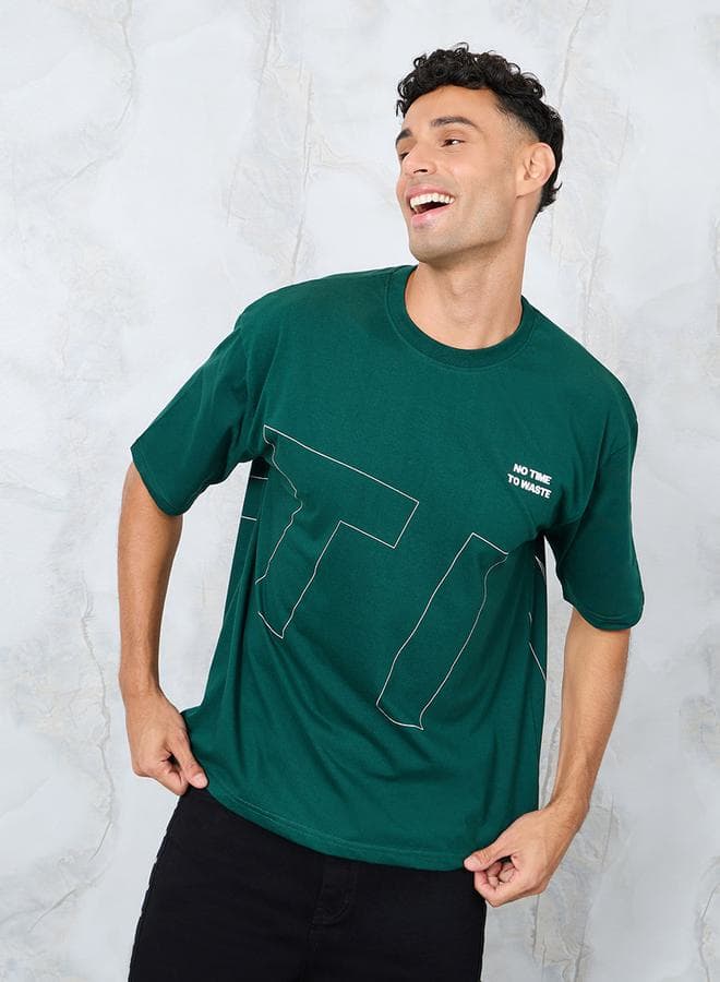 Oversized Graphic Slogan T-Shirt 7006161413 Green - Image 1