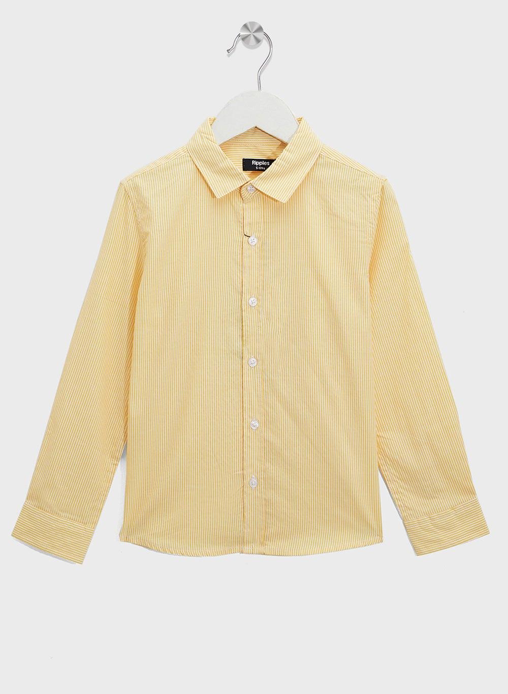 Ripples Boys Light Yellow Striped Cotton Shirt - Image 1