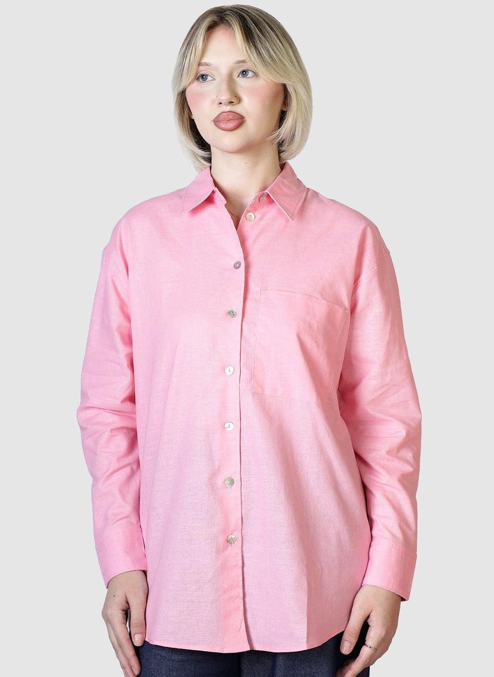 Pink Linen Regular Fit Button Down Shirt - Image 1