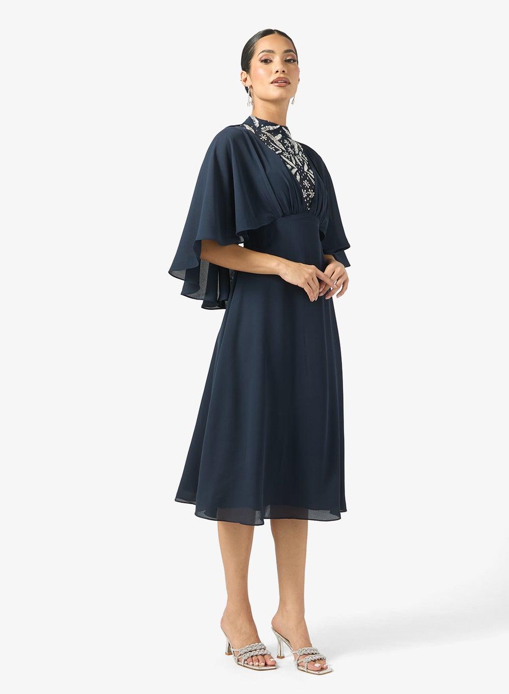 Alani Navy Embellished Mesh Midi Dress Faw25031 - Image 1