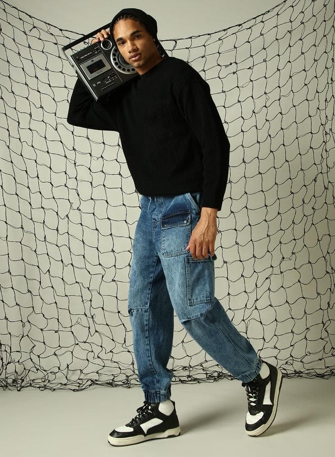 Indigo Jogger Jeans for Men Relaxed Streetwear Fit - Image 1