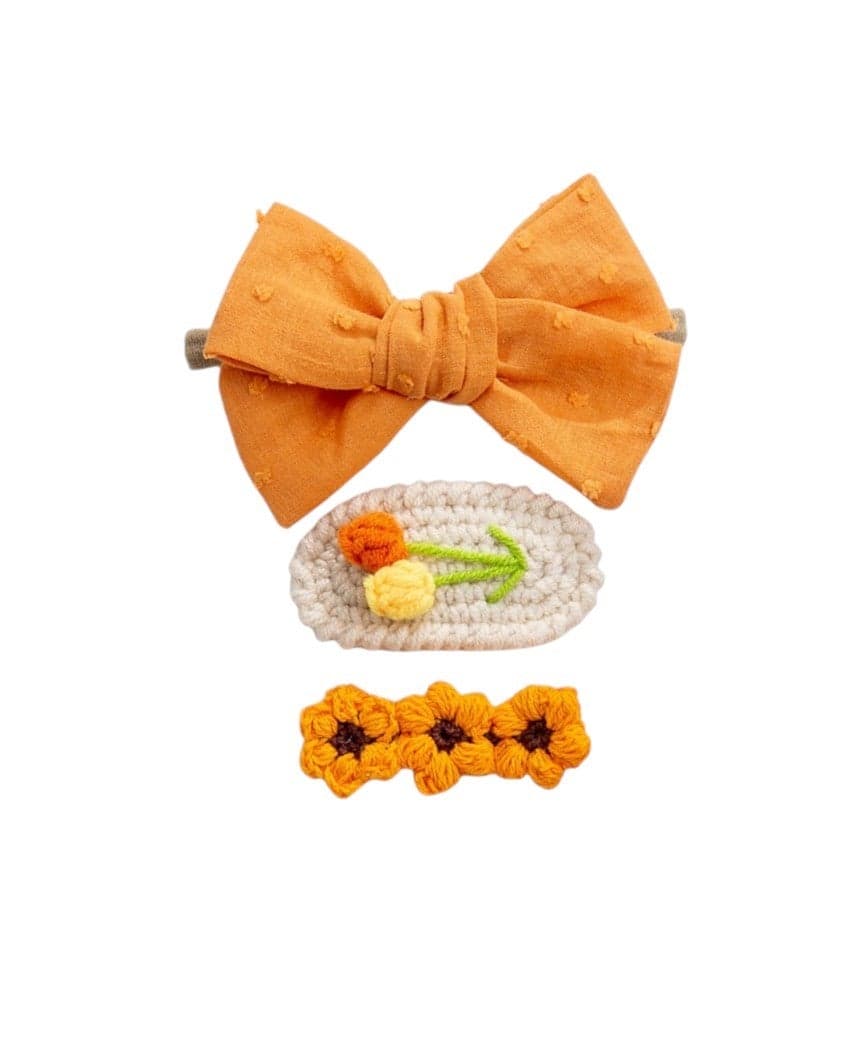 Angela Orange Ribbon Bow Clip & Headband Set - Image 1