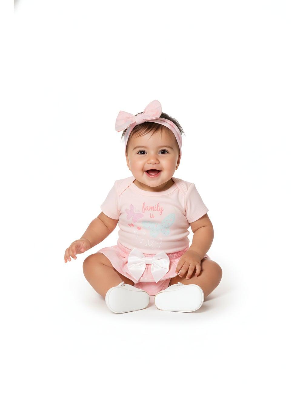 Bambimici Leila Butterfly Print Baby Suit Set Peach - Image 1
