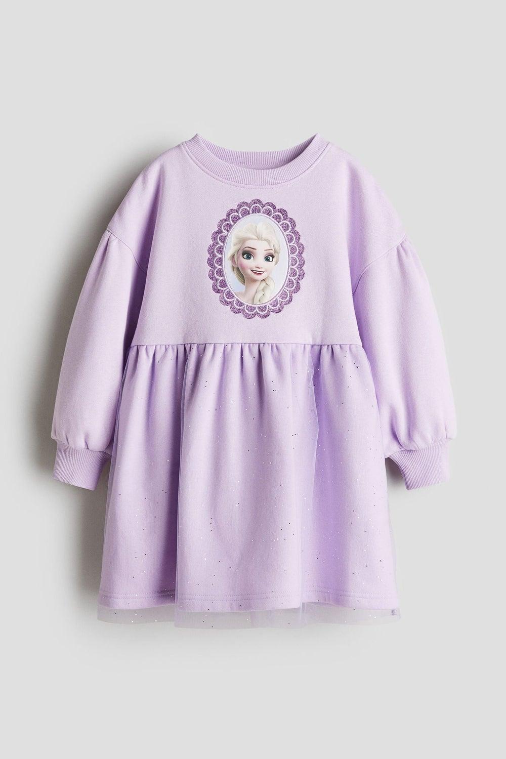 Lavender Printed Sweatshirt Dress with Tiered Waist - Image 1