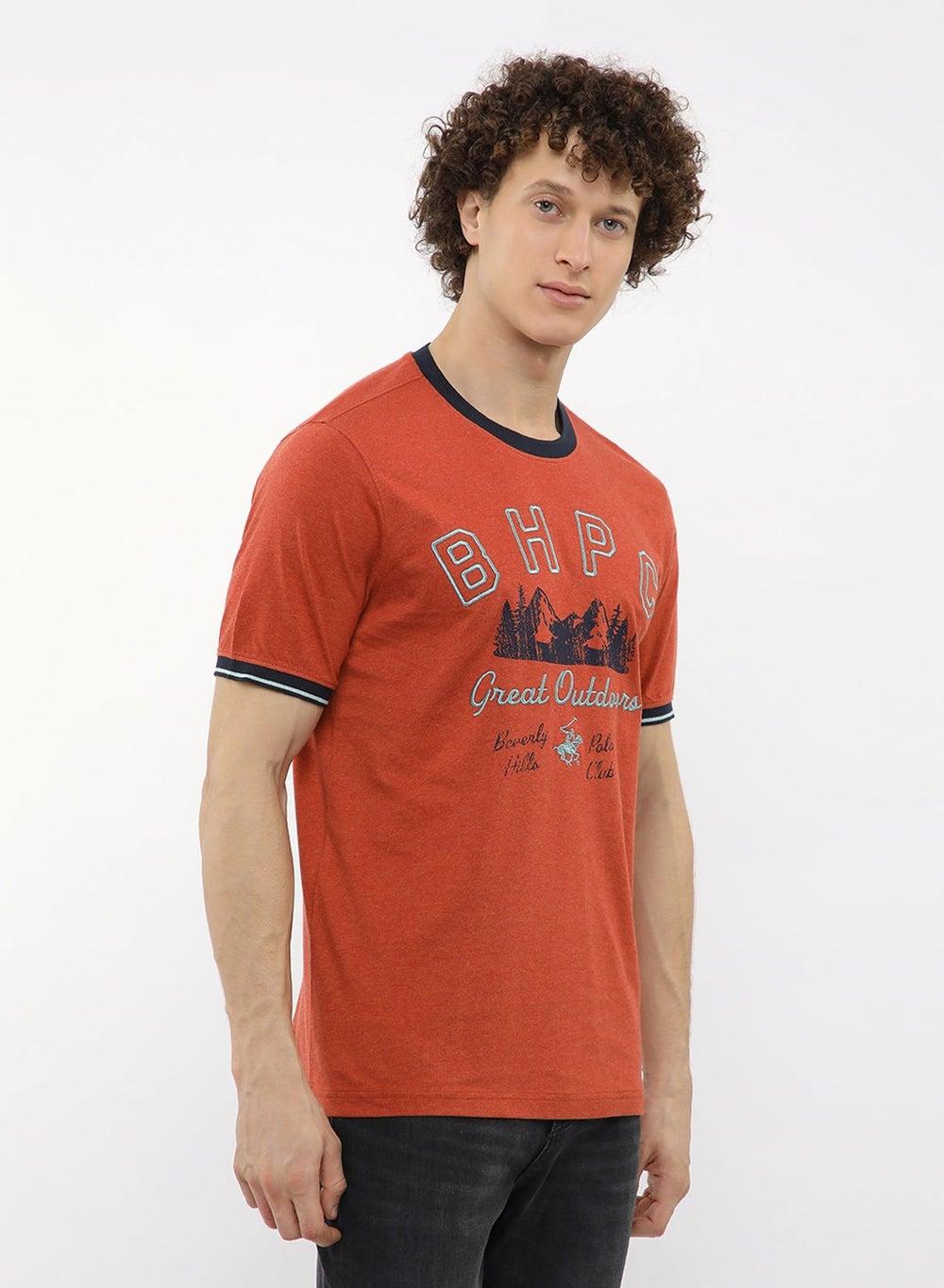 Graphic Crew Neck Cotton T-Shirt BPM1516 Orange - Image 1