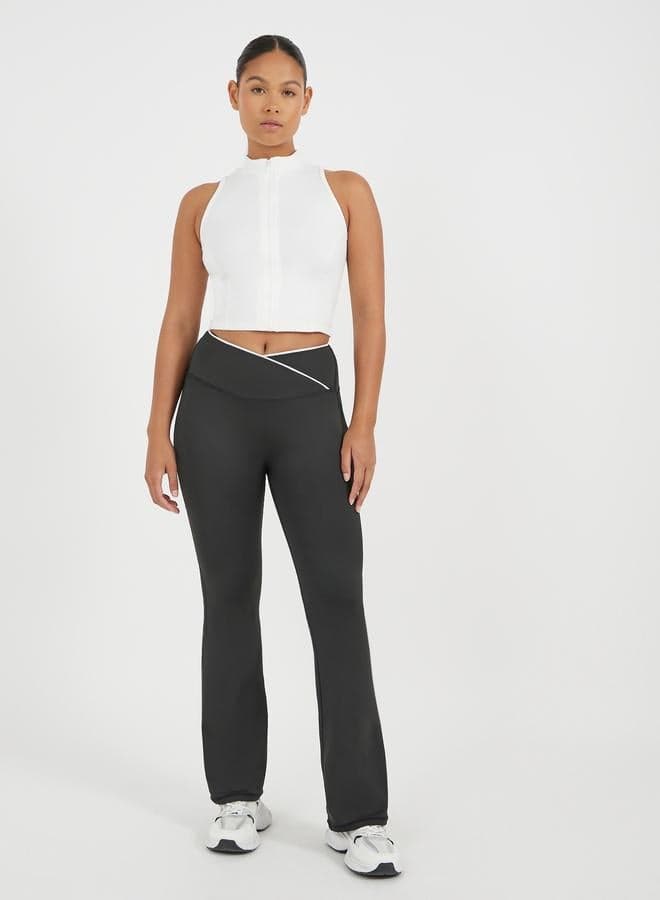 Black 7011775601 Contrast Piped Flared Leggings - Image 1