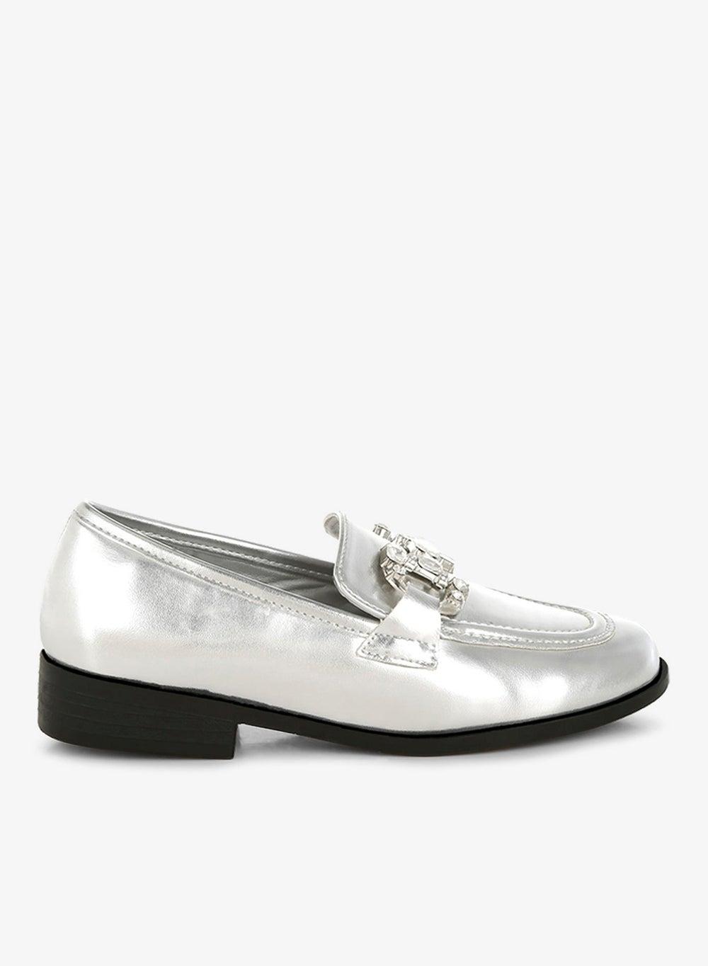 Sh5256 Diamante Horsebit Silver Metallic Loafers - Image 1