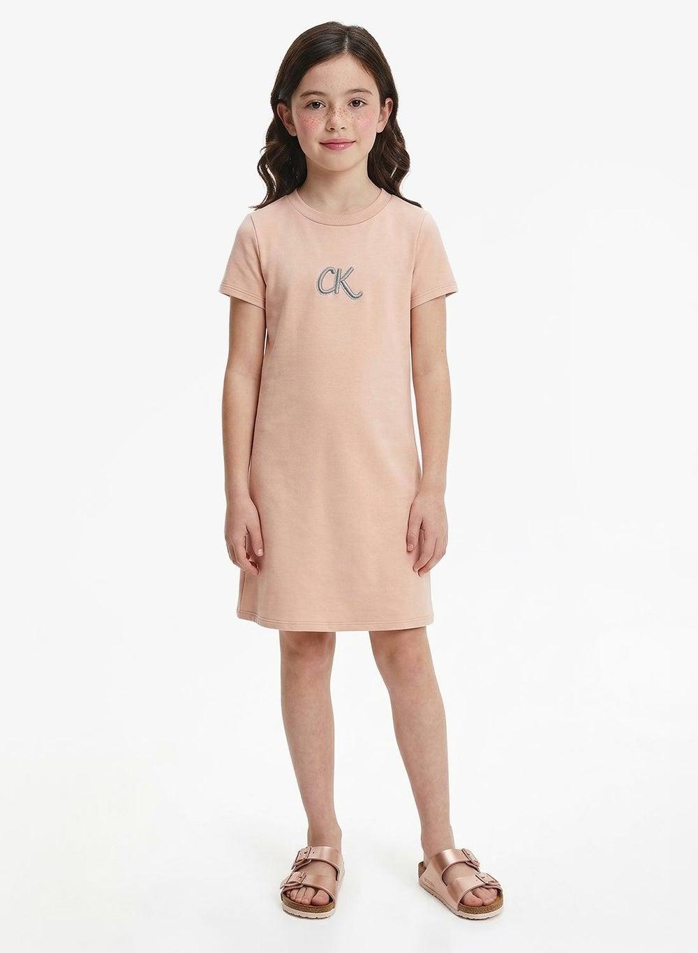 Girls Metallic Logo A-Line Cotton Dress IG0IG02966 - Image 1