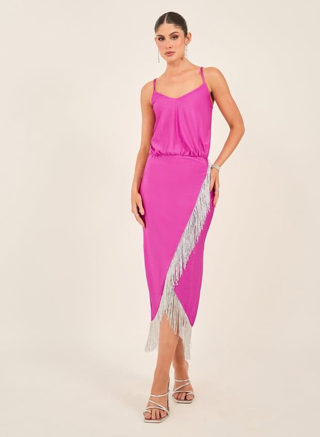 Fuchsia Fringe Midi Dress 7011762728Pink - Image 1