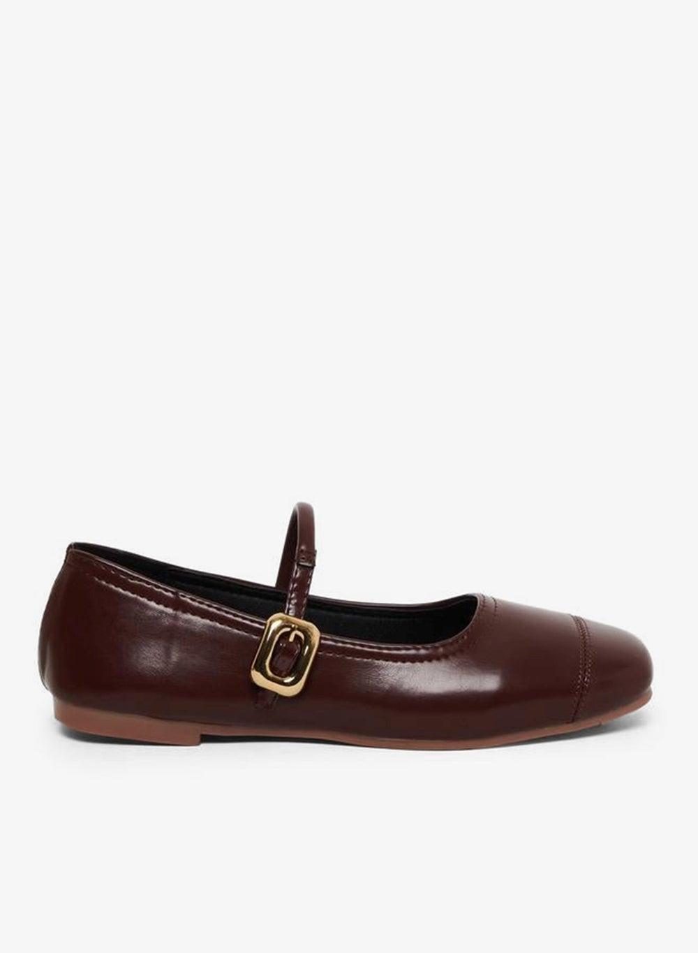 Take Two Burgundy Buckle Strap Mary Jane Flats - Image 1