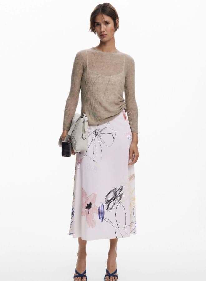2-in-1 Brushstroke Floral Midi Dress 25Wwvk25 - Image 1