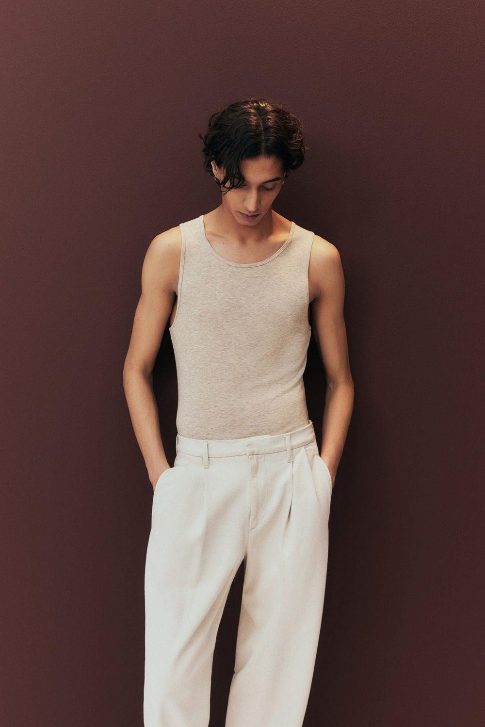 Slim Fit Beige Marl Wool-Blend Vest Top - Image 1