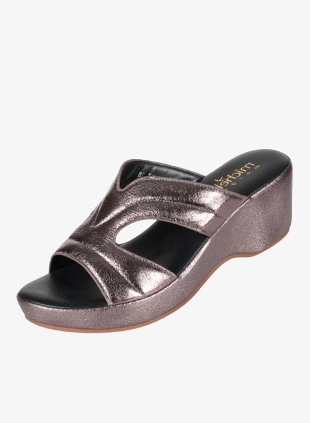 Michelle Morgan 092-2964 Pewter Leather Wedge Sandals - Image 1