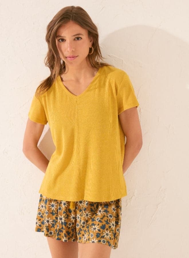 Gold Lurex Ribbed Short Sleeve T-Shirt 327226008 - Image 1