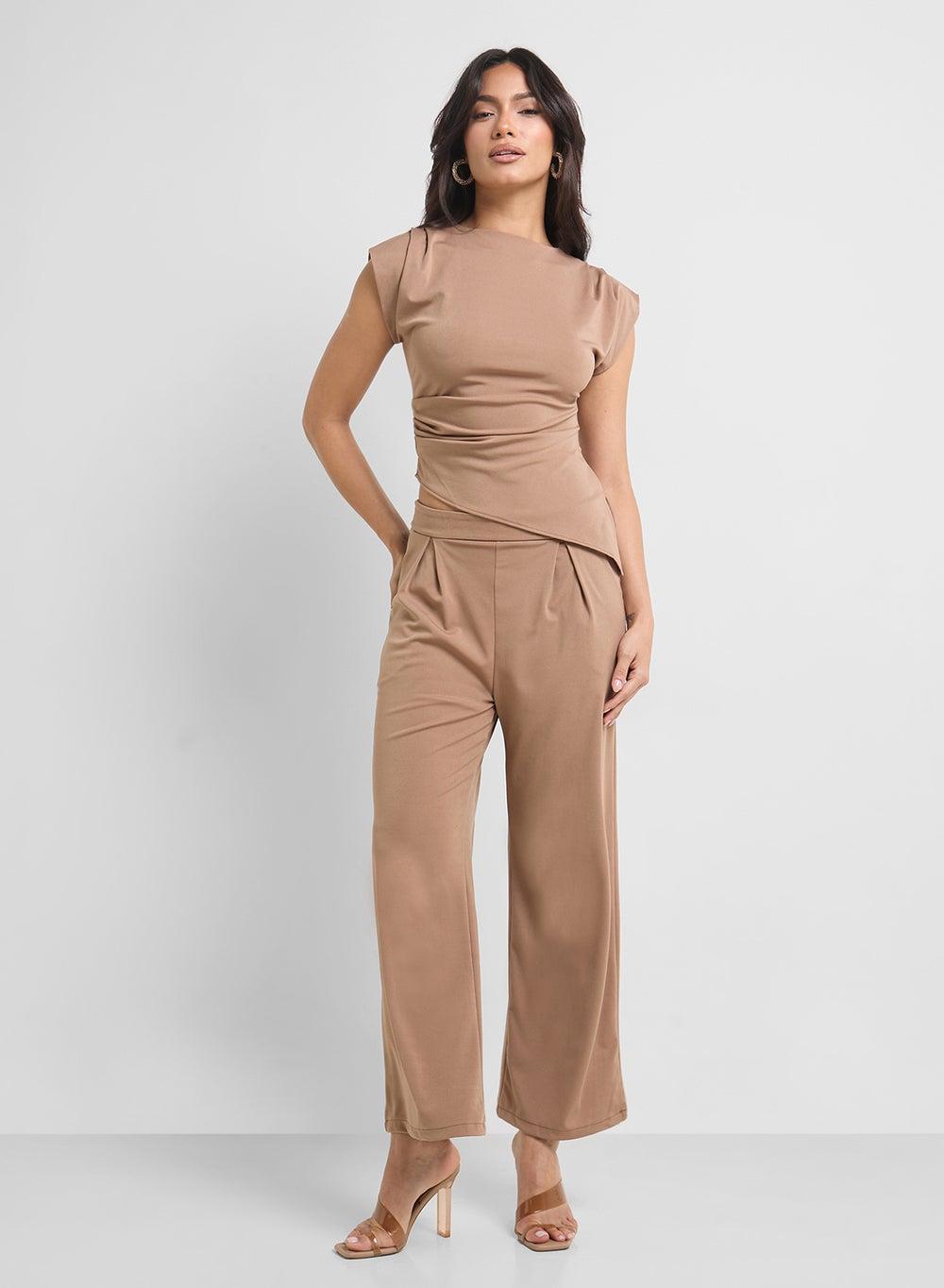 Asymmetric Brown Top & Pant Set 250310 23 - Image 1