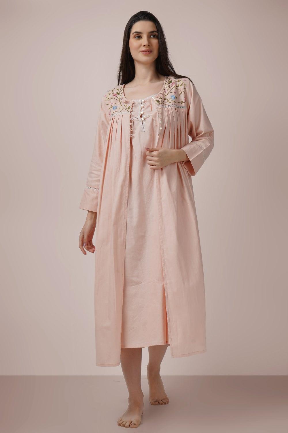 Louisa Pink Cotton Nightdress & Robe Set - Image 1