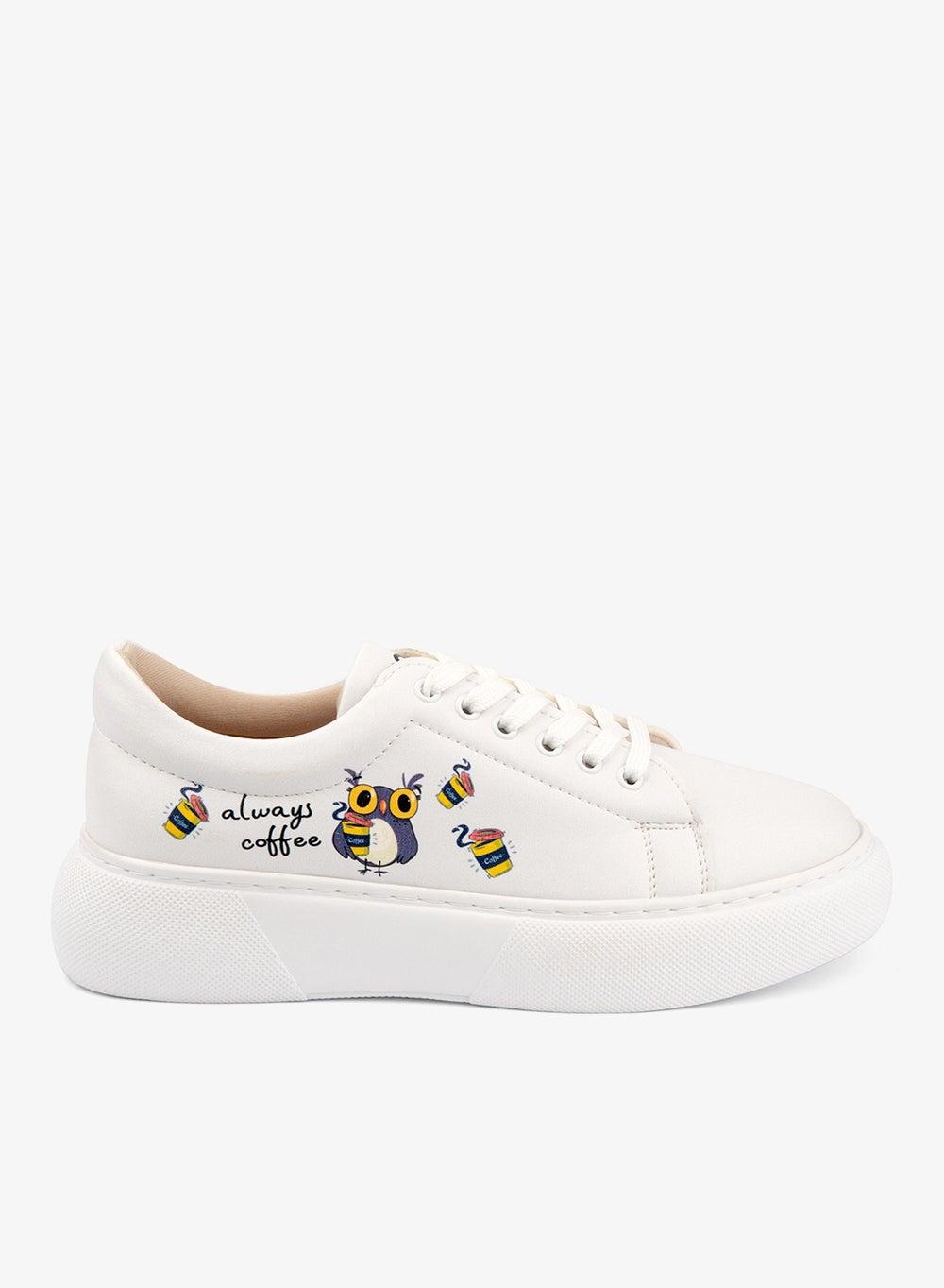 Coffee Owl Platform Sneakers – Animal Print Faux Leather - Image 1