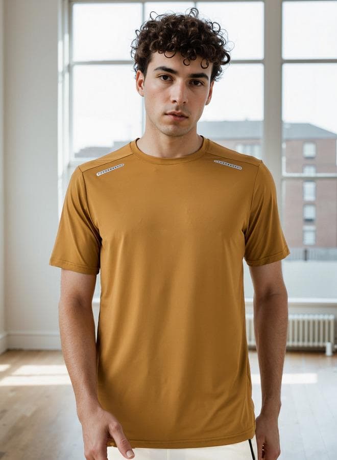 Men’s Brown Cotton Crew Neck Regular Fit T-Shirt - Image 1