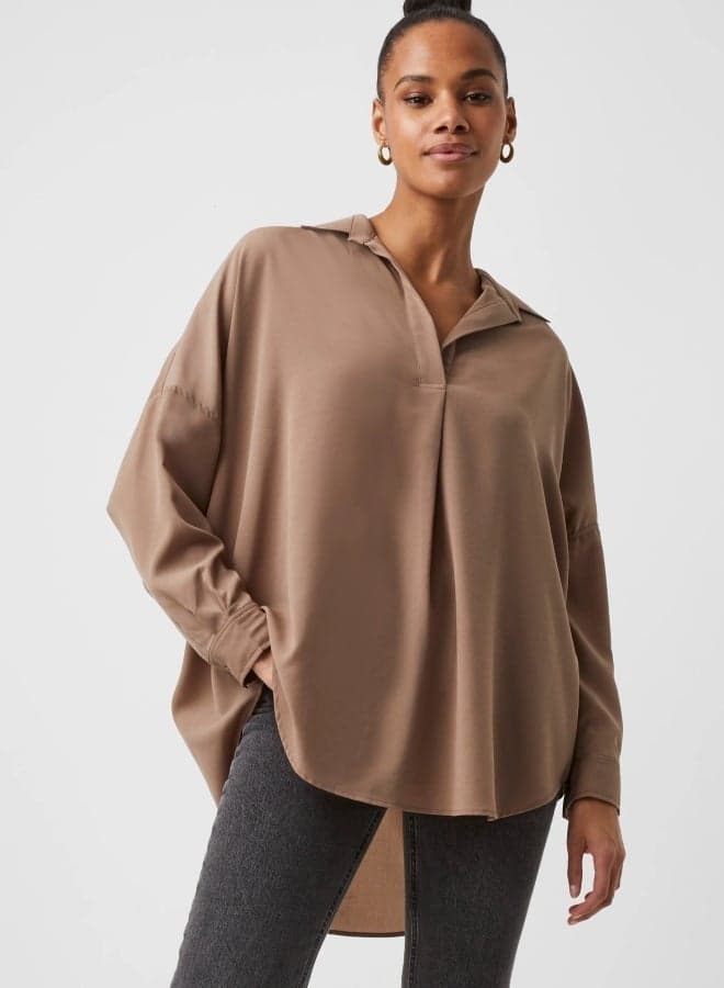 Rhodes Crepe Popover Shirt in Mocha Mousse - Image 1