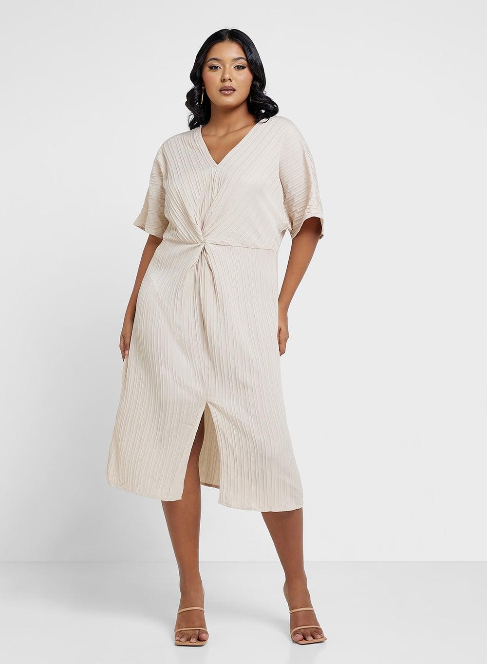 Twist-Front V-Neck Midi Dress Sp25 689 - Image 1
