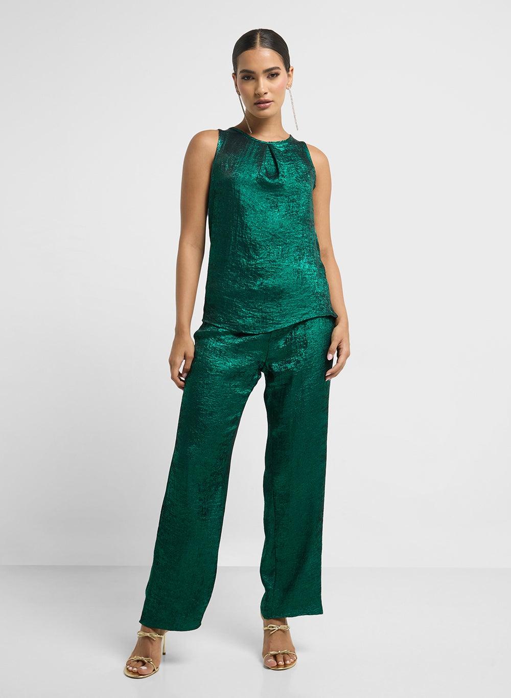 Ly26053 Green Back Cowl Top & Pant Set - Image 1
