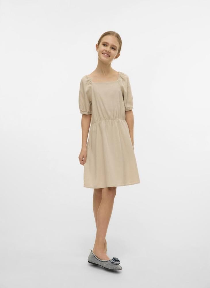 Beige Square Neck Fit & Flare Dress 10323416 - Image 1