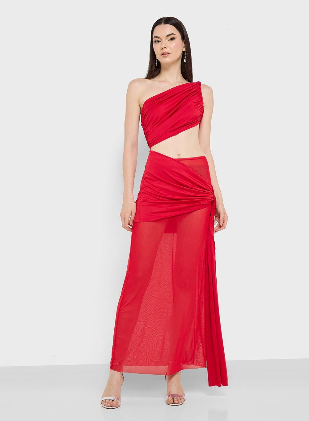 Red Asymmetric Cutout Maxi Dress 1221 59 - Image 1