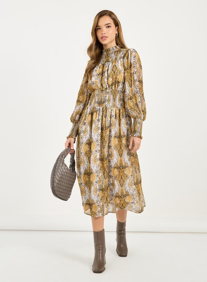 Paisley Elegance Midi Dress 7010369302Beige - Image 1
