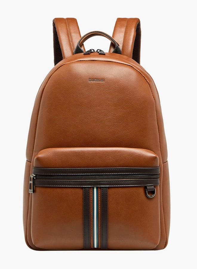 Striped Tan PU Backpack Y1830 43cm Zip Design - Image 1