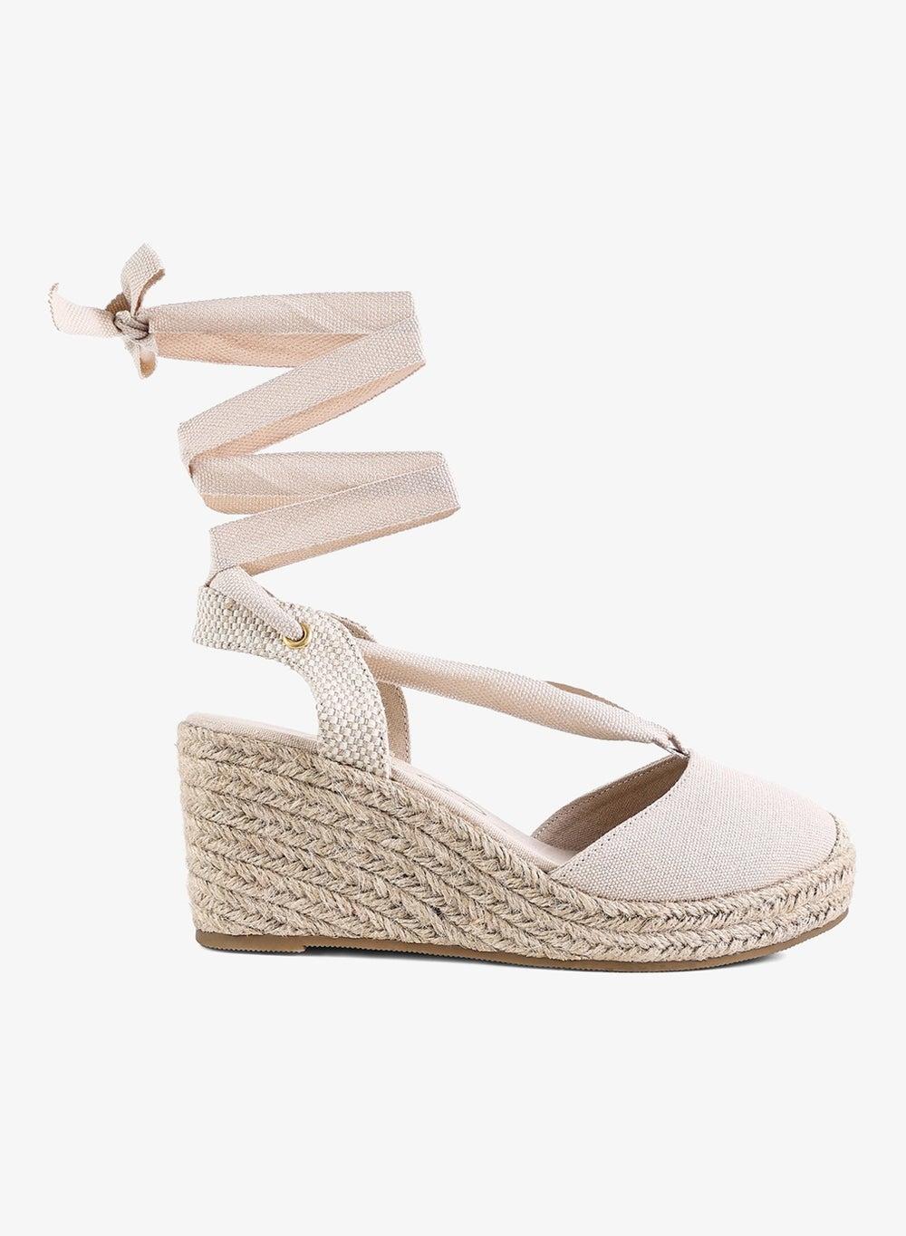 Ecru Braided Strappy Wedge Sandals Sh3075 - Image 1
